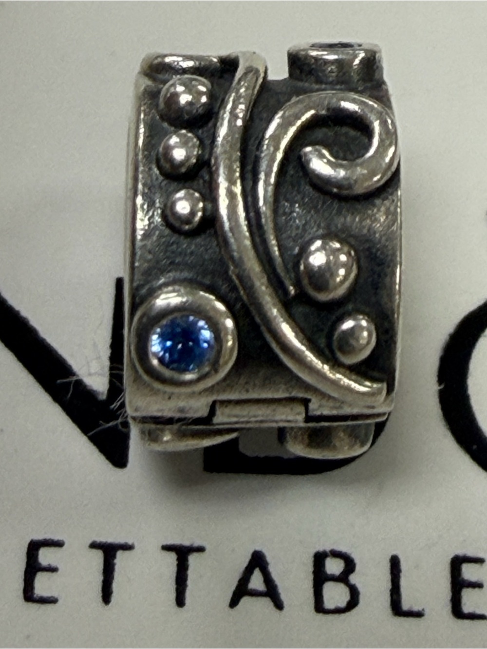 Authentic Pandora Retired Silver Blue CZ 'TENDRIL' Clip Charm